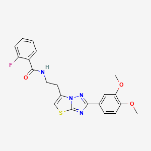 molecular formula C21H19FN4O3S B2775554 N-(2-(2-(3,4-dimethoxyphenyl)thiazolo[3,2-b][1,2,4]triazol-6-yl)ethyl)-2-fluorobenzamide CAS No. 894049-64-0