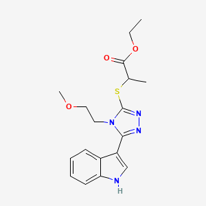 molecular formula C18H22N4O3S B2775558 ethyl 2-((5-(1H-indol-3-yl)-4-(2-methoxyethyl)-4H-1,2,4-triazol-3-yl)thio)propanoate CAS No. 852145-27-8