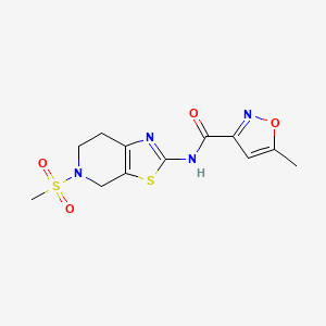 molecular formula C12H14N4O4S2 B2775572 5-methyl-N-(5-(methylsulfonyl)-4,5,6,7-tetrahydrothiazolo[5,4-c]pyridin-2-yl)isoxazole-3-carboxamide CAS No. 1396885-68-9