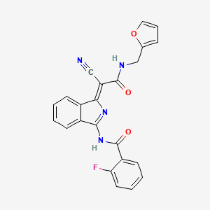 molecular formula C23H15FN4O3 B2775589 (Z)-N-(1-(1-cyano-2-((furan-2-ylmethyl)amino)-2-oxoethylidene)-1H-isoindol-3-yl)-2-fluorobenzamide CAS No. 899410-81-2