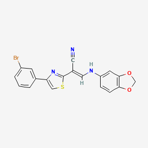 molecular formula C19H12BrN3O2S B2775600 (E)-3-(benzo[d][1,3]dioxol-5-ylamino)-2-(4-(3-bromophenyl)thiazol-2-yl)acrylonitrile CAS No. 377056-11-6