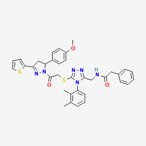 molecular formula C35H34N6O3S2 B2775604 N-[[4-(2,3-dimethylphenyl)-5-[2-[3-(4-methoxyphenyl)-5-thiophen-2-yl-3,4-dihydropyrazol-2-yl]-2-oxoethyl]sulfanyl-1,2,4-triazol-3-yl]methyl]-2-phenylacetamide CAS No. 362505-75-7