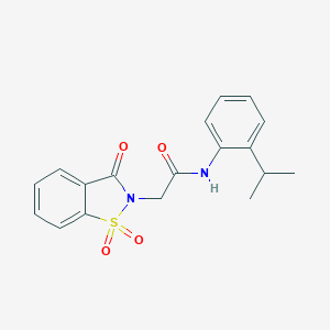 molecular formula C18H18N2O4S B277561 2-(1,1-dioxido-3-oxo-1,2-benzisothiazol-2(3H)-yl)-N-(2-isopropylphenyl)acetamide 