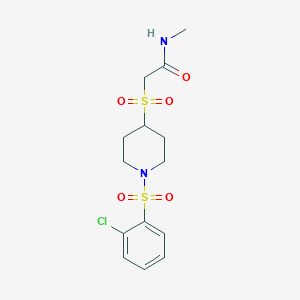 molecular formula C14H19ClN2O5S2 B2775611 2-((1-((2-chlorophenyl)sulfonyl)piperidin-4-yl)sulfonyl)-N-methylacetamide CAS No. 1797302-80-7