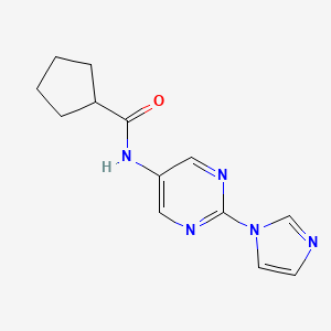 molecular formula C13H15N5O B2775640 N-(2-(1H-imidazol-1-yl)pyrimidin-5-yl)cyclopentanecarboxamide CAS No. 1421509-87-6