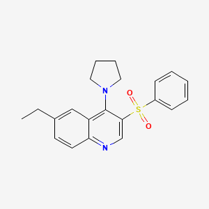 molecular formula C21H22N2O2S B2775642 3-(苯磺酰)-6-乙基-4-(吡咯烷-1-基)喹啉 CAS No. 866811-70-3