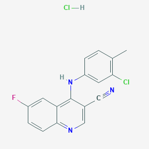 molecular formula C17H12Cl2FN3 B2775651 4-((3-Chloro-4-methylphenyl)amino)-6-fluoroquinoline-3-carbonitrile hydrochloride CAS No. 1327616-99-8