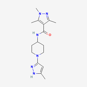 molecular formula C16H24N6O B2775659 1,3,5-trimethyl-N-(1-(5-methyl-1H-pyrazol-3-yl)piperidin-4-yl)-1H-pyrazole-4-carboxamide CAS No. 2034201-45-9