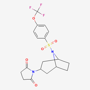 molecular formula C18H19F3N2O5S B2775709 1-((1R,5S)-8-((4-(trifluoromethoxy)phenyl)sulfonyl)-8-azabicyclo[3.2.1]octan-3-yl)pyrrolidine-2,5-dione CAS No. 1904240-44-3
