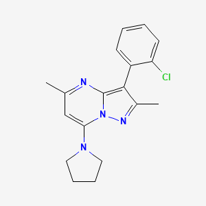 molecular formula C18H19ClN4 B2775726 3-(2-Chlorophenyl)-2,5-dimethyl-7-(pyrrolidin-1-yl)pyrazolo[1,5-a]pyrimidine CAS No. 890633-46-2