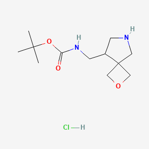molecular formula C12H23ClN2O3 B2775824 Tert-butyl N-(2-oxa-7-azaspiro[3.4]octan-5-ylmethyl)carbamate;hydrochloride CAS No. 2243510-01-0