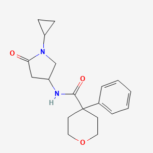 molecular formula C19H24N2O3 B2775844 N-(1-cyclopropyl-5-oxopyrrolidin-3-yl)-4-phenyltetrahydro-2H-pyran-4-carboxamide CAS No. 1396716-28-1
