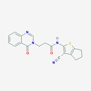 molecular formula C19H16N4O2S B277585 N-(3-cyano-5,6-dihydro-4H-cyclopenta[b]thiophen-2-yl)-3-(4-oxoquinazolin-3(4H)-yl)propanamide 