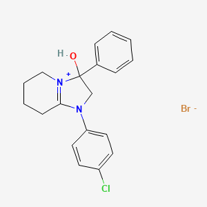 molecular formula C19H20BrClN2O B2775876 1-(4-Chlorophenyl)-3-hydroxy-3-phenyl-2,3,5,6,7,8-hexahydroimidazo[1,2-a]pyridin-1-ium bromide CAS No. 2359672-85-6