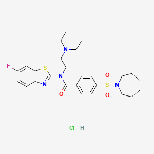 molecular formula C26H34ClFN4O3S2 B2775946 4-(azepan-1-ylsulfonyl)-N-(2-(diethylamino)ethyl)-N-(6-fluorobenzo[d]thiazol-2-yl)benzamide hydrochloride CAS No. 1321738-79-7