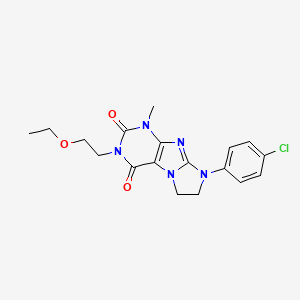 molecular formula C18H20ClN5O3 B2775970 8-(4-chlorophenyl)-3-(2-ethoxyethyl)-1-methyl-7,8-dihydro-1H-imidazo[2,1-f]purine-2,4(3H,6H)-dione CAS No. 872839-18-4