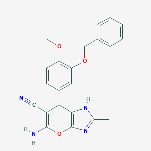molecular formula C22H20N4O3 B277598 5-Amino-7-[3-(benzyloxy)-4-methoxyphenyl]-2-methyl-3,7-dihydropyrano[2,3-d]imidazole-6-carbonitrile 