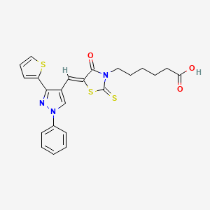 (Z)-6-(4-oxo-5-((1-phenyl-3-(thiophen-2-yl)-1H-pyrazol-4-yl)methylene)-2-thioxothiazolidin-3-yl)hexanoic acid
