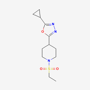 molecular formula C12H19N3O3S B2776002 2-Cyclopropyl-5-(1-(ethylsulfonyl)piperidin-4-yl)-1,3,4-oxadiazole CAS No. 1170287-79-2