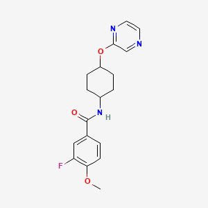 molecular formula C18H20FN3O3 B2776006 3-fluoro-4-methoxy-N-((1r,4r)-4-(pyrazin-2-yloxy)cyclohexyl)benzamide CAS No. 2034437-73-3