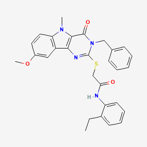 molecular formula C29H28N4O3S B2776009 2-({3-benzyl-8-methoxy-5-methyl-4-oxo-3H,4H,5H-pyrimido[5,4-b]indol-2-yl}sulfanyl)-N-(2-ethylphenyl)acetamide CAS No. 866872-94-8