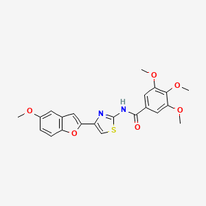 molecular formula C22H20N2O6S B2776011 3,4,5-trimethoxy-N-(4-(5-methoxybenzofuran-2-yl)thiazol-2-yl)benzamide CAS No. 922106-42-1