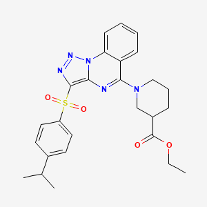 molecular formula C26H29N5O4S B2776014 Ethyl 1-{3-[(4-isopropylphenyl)sulfonyl][1,2,3]triazolo[1,5-a]quinazolin-5-yl}piperidine-3-carboxylate CAS No. 892276-03-8