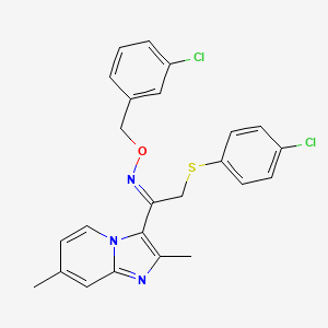 molecular formula C24H21Cl2N3OS B2776042 (Z)-[(3-氯苯基)甲氧基]({2-[(4-氯苯基)硫代]-1-{2,7-二甲基咪唑[1,2-a]吡啶-3-基}乙烯基})胺 CAS No. 478047-84-6