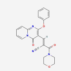 molecular formula C22H18N4O4 B2776049 (E)-2-(吗啉-4-甲酰基)-3-(4-氧代-2-苯氧基-4H-吡啶[1,2-a]嘧啶-3-基)丙烯腈 CAS No. 620104-64-5