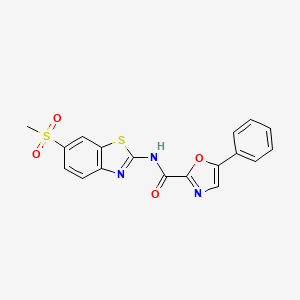 molecular formula C18H13N3O4S2 B2776058 N-(6-(methylsulfonyl)benzo[d]thiazol-2-yl)-5-phenyloxazole-2-carboxamide CAS No. 1795297-01-6
