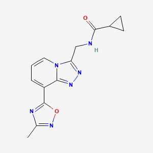molecular formula C14H14N6O2 B2776061 N-((8-(3-methyl-1,2,4-oxadiazol-5-yl)-[1,2,4]triazolo[4,3-a]pyridin-3-yl)methyl)cyclopropanecarboxamide CAS No. 2034599-65-8