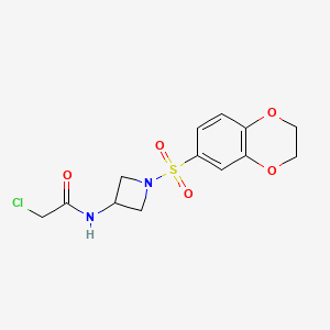 molecular formula C13H15ClN2O5S B2776065 2-Chloro-N-[1-(2,3-dihydro-1,4-benzodioxin-6-ylsulfonyl)azetidin-3-yl]acetamide CAS No. 2411245-09-3