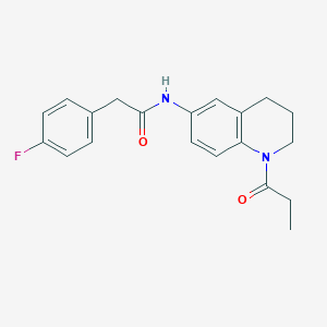 molecular formula C20H21FN2O2 B2776066 2-(4-fluorophenyl)-N-(1-propionyl-1,2,3,4-tetrahydroquinolin-6-yl)acetamide CAS No. 954023-74-6