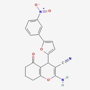 molecular formula C20H15N3O5 B2776069 2-amino-4-(5-(3-nitrophenyl)furan-2-yl)-5-oxo-5,6,7,8-tetrahydro-4H-chromene-3-carbonitrile CAS No. 609335-42-4