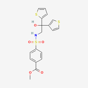 molecular formula C18H17NO5S3 B2776070 甲酸甲酯 4-(N-(2-羟基-2-(噻吩-2-基)-2-(噻吩-3-基)乙基)磺酰基)苯甲酸酯 CAS No. 2097890-28-1