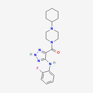 molecular formula C19H25FN6O B2776079 (4-cyclohexylpiperazin-1-yl)(5-((2-fluorophenyl)amino)-1H-1,2,3-triazol-4-yl)methanone CAS No. 1291848-84-4