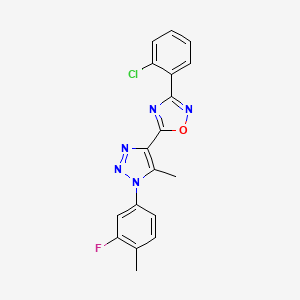 molecular formula C18H13ClFN5O B2776080 3-(2-chlorophenyl)-5-[1-(3-fluoro-4-methylphenyl)-5-methyl-1H-1,2,3-triazol-4-yl]-1,2,4-oxadiazole CAS No. 932312-66-8