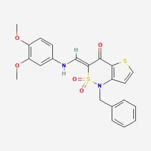 molecular formula C22H20N2O5S2 B2776095 (Z)-1-benzyl-3-(((3,4-dimethoxyphenyl)amino)methylene)-1H-thieno[3,2-c][1,2]thiazin-4(3H)-one 2,2-dioxide CAS No. 894669-97-7