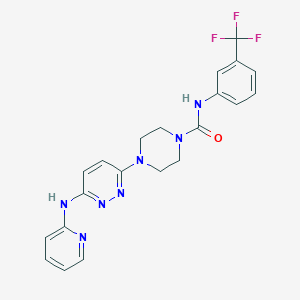 molecular formula C21H20F3N7O B2776115 4-(6-(pyridin-2-ylamino)pyridazin-3-yl)-N-(3-(trifluoromethyl)phenyl)piperazine-1-carboxamide CAS No. 1021223-74-4
