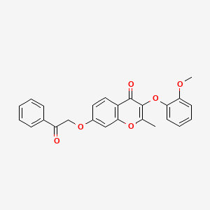 molecular formula C25H20O6 B2776128 3-(2-甲氧基苯氧基)-2-甲基-7-(2-氧代-2-苯基乙氧基)-4H-香豆素-4-酮 CAS No. 858765-65-8