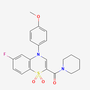 molecular formula C21H21FN2O4S B2776143 (6-fluoro-4-(4-methoxyphenyl)-1,1-dioxido-4H-benzo[b][1,4]thiazin-2-yl)(piperidin-1-yl)methanone CAS No. 1251561-80-4