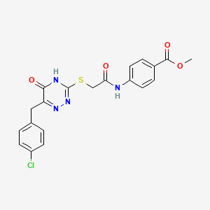 molecular formula C20H17ClN4O4S B2776159 甲酸甲酯4-({[6-(4-氯苄基)-5-氧代-4,5-二氢-1,2,4-三嗪-3-基]硫代乙酰基}氨基)苯甲酸酯 CAS No. 898625-00-8
