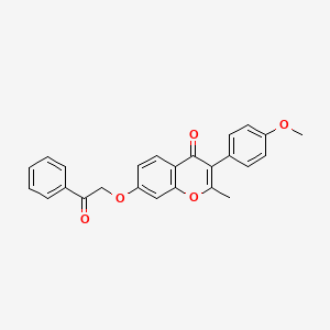 molecular formula C25H20O5 B2776160 3-(4-methoxyphenyl)-2-methyl-7-(2-oxo-2-phenylethoxy)-4H-chromen-4-one CAS No. 610763-28-5