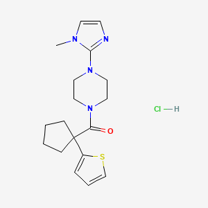 molecular formula C18H25ClN4OS B2776182 (4-(1-methyl-1H-imidazol-2-yl)piperazin-1-yl)(1-(thiophen-2-yl)cyclopentyl)methanone hydrochloride CAS No. 1351608-00-8