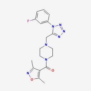 molecular formula C18H20FN7O2 B2776188 (3,5-dimethylisoxazol-4-yl)(4-((1-(3-fluorophenyl)-1H-tetrazol-5-yl)methyl)piperazin-1-yl)methanone CAS No. 1021254-28-3