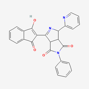 molecular formula C26H17N3O4 B2776195 4-(1,3-二氧代-1,3-二氢-2H-茚-2-基亚乙烯)-2-苯基-6-(2-吡啶基)四氢吡咯[3,4-c]吡咯-1,3(2H,3aH)-二酮 CAS No. 321392-06-7