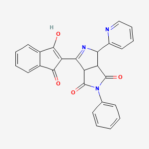 molecular formula C26H17N3O4 B2776195 4-(1,3-dioxo-1,3-dihydro-2H-inden-2-yliden)-2-phenyl-6-(2-pyridinyl)tetrahydropyrrolo[3,4-c]pyrrole-1,3(2H,3aH)-dione CAS No. 321392-06-7