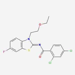 molecular formula C18H15Cl2FN2O2S B2776207 2,4-dichloro-N-[3-(2-ethoxyethyl)-6-fluoro-1,3-benzothiazol-2-ylidene]benzamide CAS No. 1006020-46-7