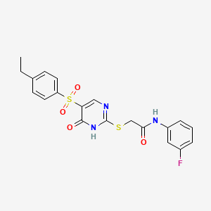 molecular formula C20H18FN3O4S2 B2776217 2-((5-((4-ethylphenyl)sulfonyl)-6-oxo-1,6-dihydropyrimidin-2-yl)thio)-N-(3-fluorophenyl)acetamide CAS No. 895644-74-3