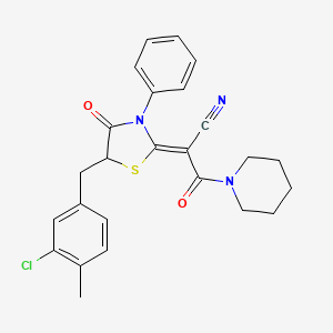 molecular formula C25H24ClN3O2S B2776236 (Z)-2-(5-(3-chloro-4-methylbenzyl)-4-oxo-3-phenylthiazolidin-2-ylidene)-3-oxo-3-(piperidin-1-yl)propanenitrile CAS No. 881429-14-7